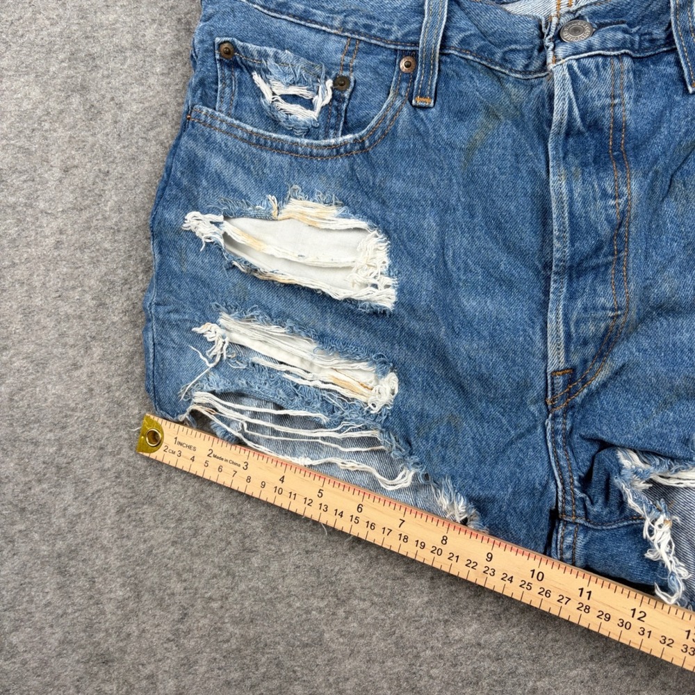 Levis 501 Shorts Women 32 Blue Distressed Cut Off Denim Button Fly - Picture 15 of 16